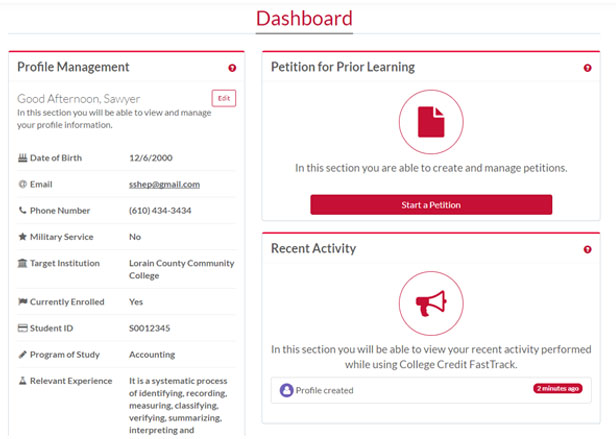 Dashboard for managing activities